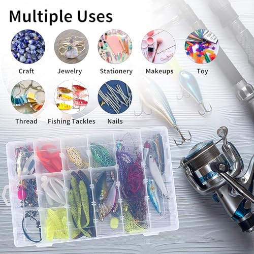 OUTUXED 36 Grids Clear Plastic Organizer Box with Adjustable Compartment Dividers Rock Collection Box for Bead, Nails, Jewelry, Art, DIY Crafts, Fishing Tackle, Small Items Organizers and Storage - color: 1 Pack