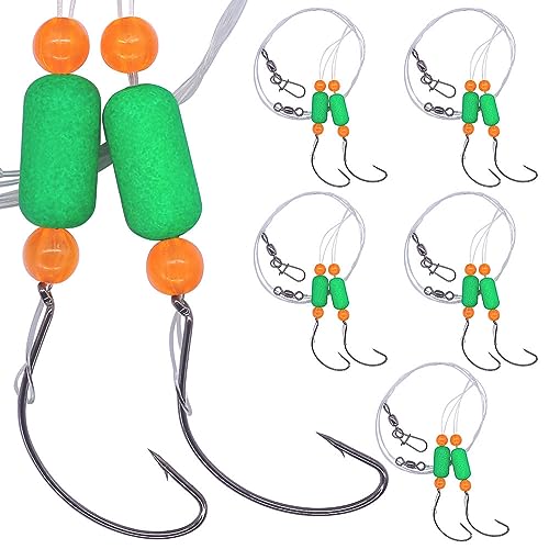 Pompano-Rigs-for-Surf-Fishing-Saltwater-Gear with Double Circle & Wide Gap Hook-6-Pack Surf Fishing Tackle - color: Green Floats 6-Pack, size: #2 Wide Gap Hook