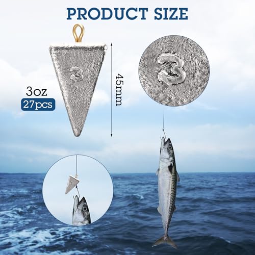 Zhanmai 27 Pieces Pyramid Fishing Weights Sinkers Triangle Rig Pyramid Sinkers for Ocean Saltwater Surf Bass Catfish Fishing Weights Casting Gear Tackle Essential - size: 3oz