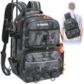 THKFISH Fishing Backpack Tackle Sling Bag, 20L Tackle Backpack with Rod Holder Store Fishing Gear, Gifts for fishermen - color: Black Camo