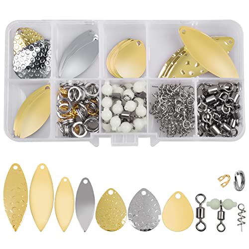 Fishing Spinner Blades for Lure Making,150pcs Spinner Making Supplies Kit Colorado Willow Blades Folded Clevis Twist Lock Swivels for DIY Spinnerbait Walleye Spinner Spoon Rig