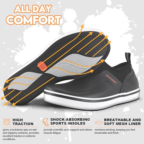 Showave Men's Deck Shoes Waterproof Short Rain Boots Breathable Sports Sailing Booties Non-Slip Rubber Boots Low Cut Design for Outdoor Fishing Gardening Walking - color: Black, size: 14