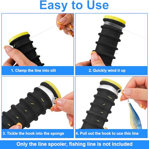 ZENFUN 4 Pc Fishing Line Storage Organizer, Fish Leader Holder with 12 Slots to Keep Your Lines Tangle Free, Spooler Winder, and Hook Keeper with Rigging Spools