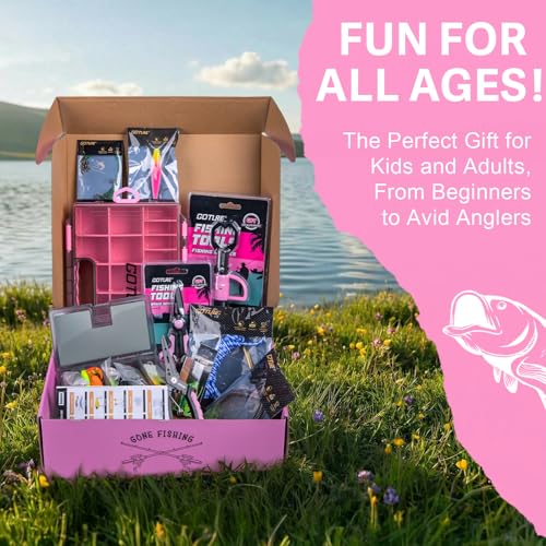 Goture Pink Fishing Kit, Fishing Lures with Tackle Box and Fishing Tool Kit Set for Women, Include Fish plier, Braid Scissors, Fishing Gripper with Gift box - color: Gift Boxed, size: Pink Tools Set + Lure Kit (NO CR-Gloves)