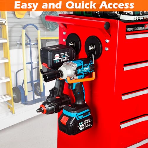 MUTUACTOR Strong Magnetic Hooks,2pcs Metal Large Magnet Hooks for Tool Organizer,Heavy Duty Magnetic Hooks for Cordless Drills,Garden Hoses,Work Bench,Impact Drivers,Tool Box,Chest or Metal Cabinet - style: 3.46in Magnet L Red Hooks 2PCS