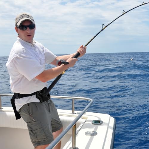SANLIKE 2PCS Adjustable Fishing Fighting Belt ABS Rod Waist Support Tackle | Soft EVA cushion eases belly pressure, quick adjust waist strap, deep rod slot, bonus metal clip for small tackle storage - color: Black Fishing Belt-- 2pcs