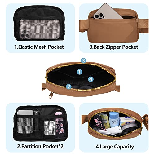 VOROLO Fanny Pack For Women And Men Crossbody Bag Belt Bag Brown | Adjustable Strap Graduation Gifts Lightweight Travel Running - color: Brown with rope