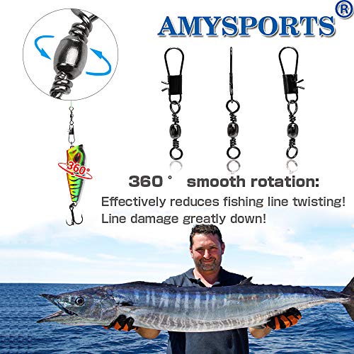 AMYSPORTS Fishing Tackle Barrel Swivel Snap High Strength Snap Swivel Saltwater Stainless Steel Fishing Barrel Snaps Interlock Snaps Freshwater Leader Lure Connnector Accessories - size: Size5 (39lb) 50 pcs