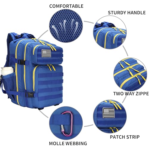 Lovelinks21 25L Tactical Military Backpack Small Travel Rucksack for Men and Women Assault Pack Bug Out Bag Molle Daypack Gym Backpack with Bottle Holder (Blue Yellow) - color: Blue Yellow