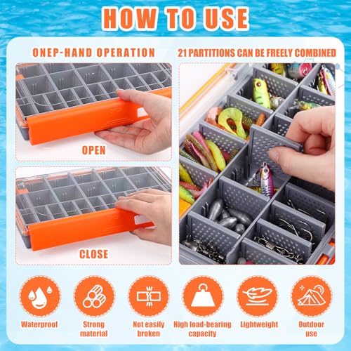 Junkin 6 Pack 3600 Fishing Tackle Boxes Waterproof, High-vis Orange Lure Organizer Trays with Removable Dividers, Airtight Bait Storage Case for Bass Fishing Backpacks & Kayak Gear Accessories - color: Orange, size: 3600