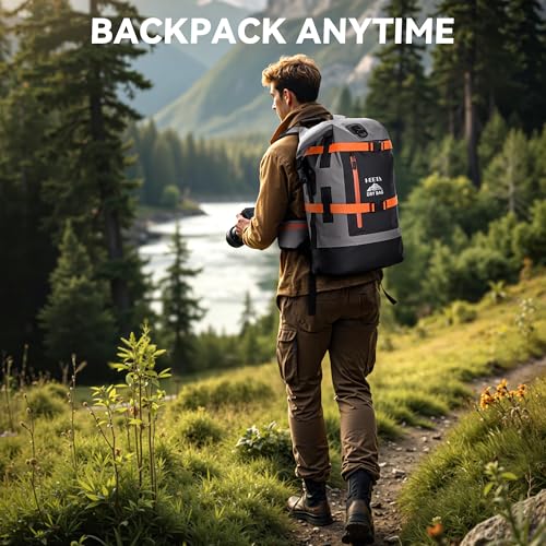HEETA Dry Bags Waterproof Backpack 40L for Men & Women, Roll Top Heavy Duty Cushioned Hiking Backpack for Kayaking Boating Paddle Boarding Fishing Travel Camping Beach Vacation Cruise Ship Essentials - color: Grey
