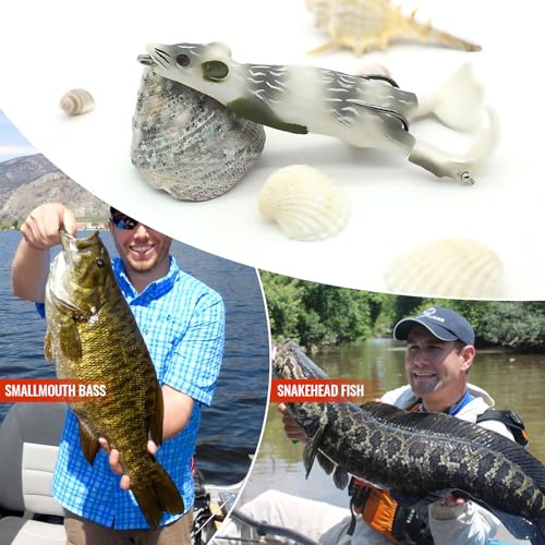 Mouse Rat Dunk Topwater Fishing Lures for bass Durable Lifelike Silicone Artificial Soft Bait, Trout Fishing Lures, Realistic Prop Swimbait Floating Bait with Weedless Hooks for Freshwater Saltwater