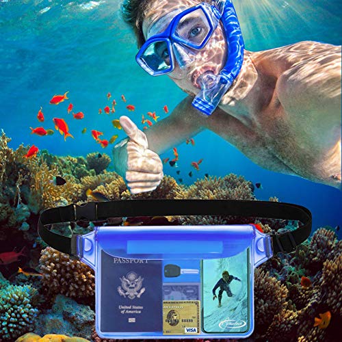 AiRunTech Waterproof Crossbody Belt Bag for Women Men,River Lake Canoe Essential Accessories Must Haves,Waterproof Pouch for Phone Passport Wallet Purse with Waist Strap - color: Black + Blue