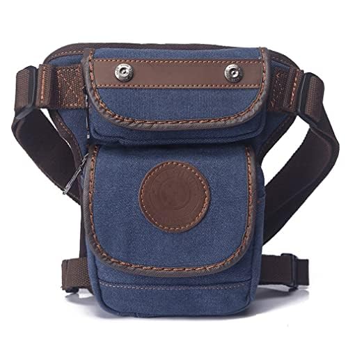 Canvas Waist Pack Drop Leg Bag for Men, Blue | Fanny Pouch, Tactical, Hiking Travel, Outdoor Climbing, Motorcycle Bike Rider Cycling - color: Blue