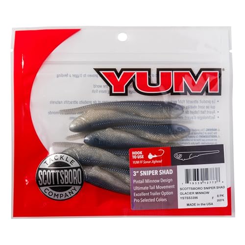 YUM Sniper Shad Soft Plastic – Realistic Minnow Bass Fishing Lure, Jig Head & Underspin Trailer, 3” 4” 5” Sizes, Multiple Colors - color: Glacier Minnow, size: 3"