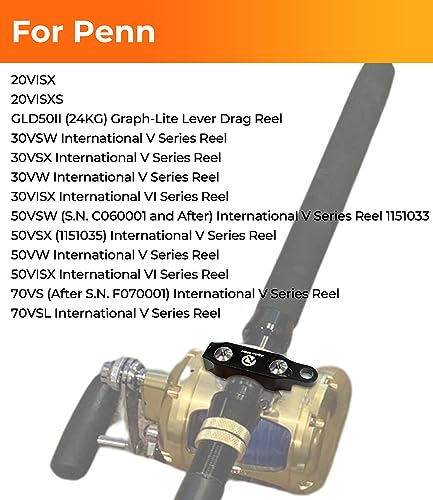 Fishing Reel Rod Clamp Fishing Reels Parts for Penn 20 30 50 70 International V VI Series Reel Rod Clamp Mount Anodized Aluminum Alloy (No Bolts or Screws) - color: Black
