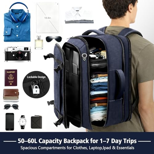 Travelability Carry On Backpack,Expandable 1-7 DAYS Roomy Travel Backpack with Cable Access Port,Anti Theft Water Resistant Fits 18.4"Laptop Large Business Backpack for Men Women,Flights Approve,Blue - color: Blue, size: 18.4inch (22"x14"x9")