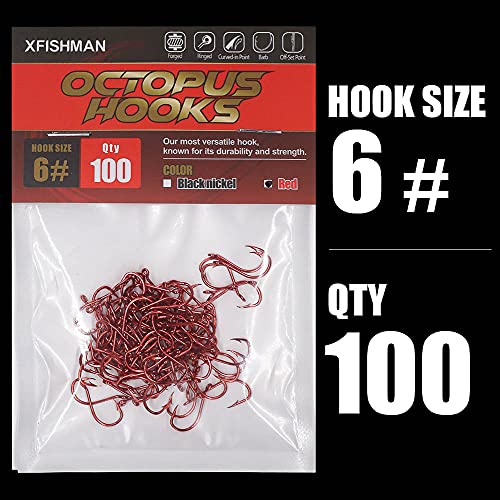 Octopus-Hook-Fishing-Beak-Circle-Hooks-Freshwater-Red-Black-100-50 Pack - color: 1-Red, size: Size:6 100-Pack