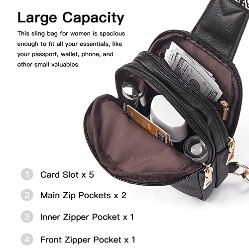 Telena Sling Bag for Women Crossbody Bags Purse for Women Vegan Leather Fanny Pack with Adjustable Strap - color: A-black