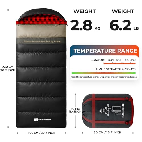 Cotton Flannel XXL Winter Sleeping Bags for Adults Big and Tall,Cold Weather 90x39 Inch Camping Sleep Bag,Waterproof Machine Washable 4 Season Outdoor Camping Gear,2-Way Zipper - color: Red, size: 6.2lb(40-45℉)