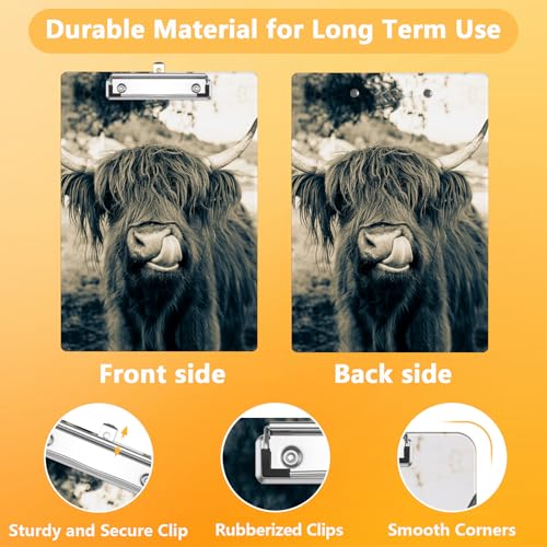 Highland Cow Clipboard, Wild Animals Decorative Clip Board with Metal Clip Cute Plastic Clipboards A4 Standard Size 8.5" x 12.5" for Nurses, Students, Office - color: Highland Cow