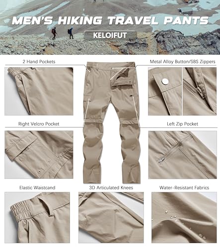 Men's Convertible Hiking Pants Zip Off Quick Dry Lightweight Safari Travel Camping Fishing Cargo Outdoor Pants - color: Light Khaki, size: 32