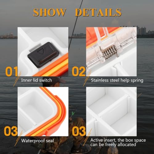 24-Slot Water proof Fishing Tackle Box - Compact ABS Lure Organizer with Adjustable Dividers for Baits & Hooks,16x9x4.5cm(Orange)