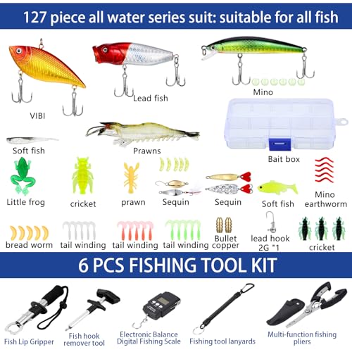 Sosation 482 Pcs Fishing Sling Tackle Bag Set Fish Tackle Box Backpack Storage Fishing Gear and Equipment Included Fish Hook Remover Tool Lures Lip Gripper, Gift for Men - color: Khaki