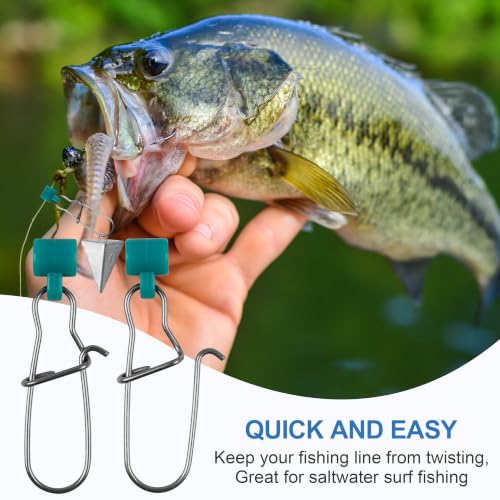 Fishing Line Sinker Slides- 30pcs Stainless Steel Braid Line Sinker Slider with Duo-Lock Snap High-Strength Line Weight Connectors for Saltwater Surf Fishing Rigs Catfishing - style: Green-30pcs