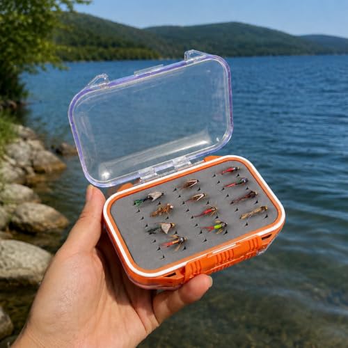 Aventik 2 Sided Clear Fly Fishing Box Waterproof Floating Fly Case with Easy Grip Foam Large Capacity Lightweight Storage for Nymph, Wet, Dry Flies & Lures (2XOrange, SIZE A:4.24X3.04X1.36inch) - color: 2XOrange, size: SIZE A:4.24X3.04X1.36inch