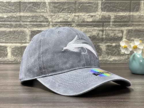 Fishing Baseball Cap for Men Women, Adjustable Embroidered Hat | Fishing Gear, Outdoor Adventure Design, Precision Embroidery Craft, One Size Adjustable Fit - color: Fly Fishing Lures (Washed Grey)