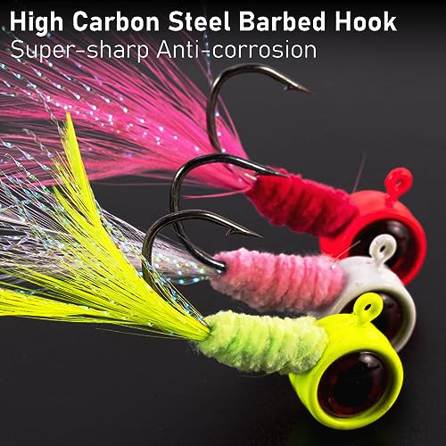 Dr.Fish 10 Pack Crappie Jig Marabou Jig Hand-Tied Freshwater Ball Fishing Jig Hooks Sickle Hook Bass Trout Panfish Bluegill Walleye 1/16oz 1/8oz 3/16oz 1/4oz - color: White, size: 1/32oz-Hook #6