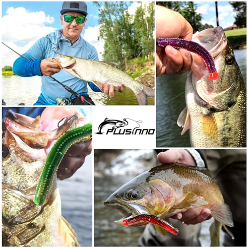 PLUSINNO Wacky Worm Fishing Lure Kit, Soft Plastic Fishing Lures, Grub Baits Hook Wacky Rig Bass Trout Fishing Worms Lures w/Tackle Box - color: 44PCS Stick Worms Ned Rig Kit