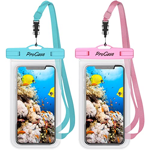 ProCase 2 Pack Waterproof Phone Pouch Case, 7" Universal Underwater Cellphone Dry Bag for iPhone 17 Air 16 15 14 13 Pro Plus Max 12 11, Galaxy S24 S23 S22 Ultra Pixel -Blue/Pink - color: Blue/Pink