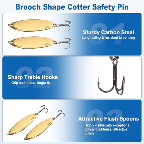 Fishing Spoons Lures, Metal Saltwater Treble Trout Lures Jigging Spoon with Treble Hooks Casting Spinner Baits - color: Gold, size: 14g / 1/2oz