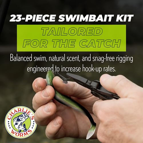 Charlie's Worms Bass Lures Freshwater Fishing Lure - Scented Artificial Softbait for Freshwater & Saltwater Bass Fishing, Swimbait, Softbait - style: Swim Bait Lil Zipper Dipper (23-piece)