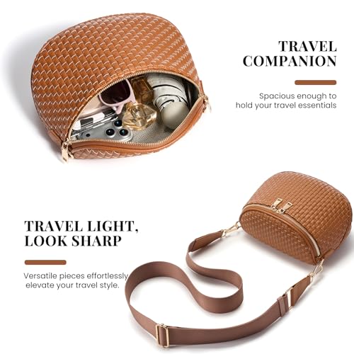 Woven Vegan leather Crossbody Bags For Women, Checkered Fashion PU Bum Bag Waist Pack, Travel Sling Purse with Adjustable Strap（Brown) - color: Brown