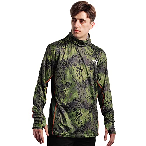 KastKing Men's Hoodie Shirt UPF 50 Long Sleeve Fishing Shirt UV Protection Shirt - color: Q:woodland With Neck Gaiter, size: Small
