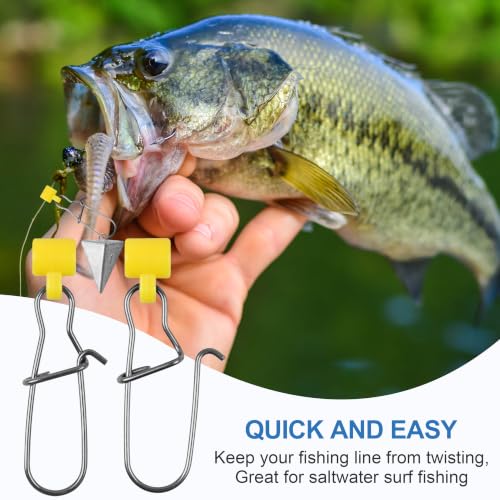 Fishing Line Sinker Slides- 30pcs Stainless Steel Braid Line Sinker Slider with Duo-Lock Snap High-Strength Line Weight Connectors for Saltwater Surf Fishing Rigs Catfishing - style: Yellow-30pcs