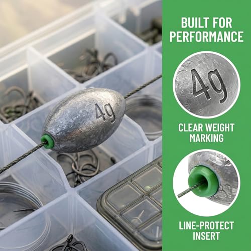Egg Sinkers Fishing Weights, Oval Slip Sinkers Bullet Lead Fishing Weights for Freshwater Saltwater Tackle Set 1/8oz to 1oz - color: 1oz-30g-10pcs