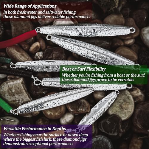 Diamond Jigs Saltwater Fishing Lures Sinking Metal Spoons, Casting Trolling Jigging Lures Bottom Surf Fishing Jigs for Bluefish, Striped bass, Tuna, Salmon, Deep Sea, Ocean - color: 3 oz - 3 Pcs