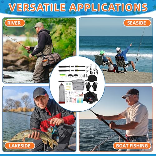 Telescopic Fishing Rod and Reel Combo 2 Pcs Collapsible Fishing Pole Kit with Plier Lip Gripper Lures Carrier Bag Pre-Loaded Spinning Reel for Beginner Men Travel Saltwater Freshwater - size: 7.87ft