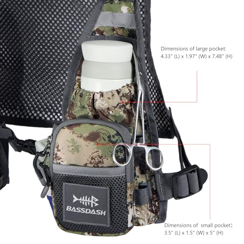 BASSDASH FV08 Ultra Lightweight Fly Fishing Vest for Men and Women Portable Chest Pack - color: Grunge Camo