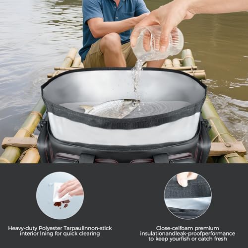 Handor Waterproof Fishing Tackle Bag, Large Saltwater Resistant Storage, 1000D PVC Material, Holds 3600 3700 Trays (Black and Red, Medium Bag) - color: Black and Red, size: Medium Bag