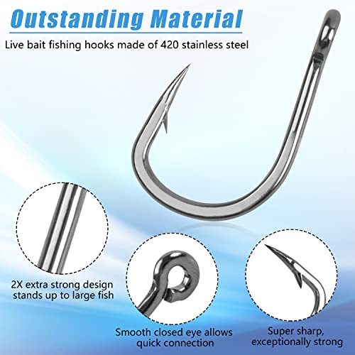 Live Bait Hook Saltwater, 30Pcs Catfish Circle Hooks 2X Strong Stainless Steel Fishing Hooks 1/0-12/0 - size: 11/0-30pcs