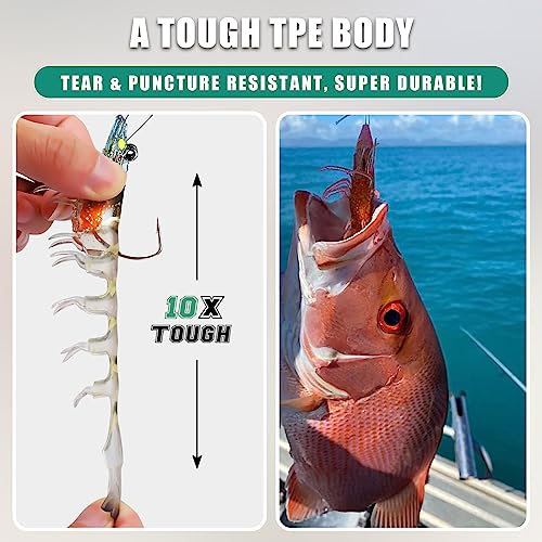 TRUSCEND Duramax Pre-Rigged Fishing Lures with BKK Jig Hooks, Easy Catch 10X Tear-Resistant TPE Soft Swimbaits for Bass Trout Crappie Walleye Redfish Grouper, Fishing Bait for Saltwater and Freshwater - color: A2-3"-0.3oz