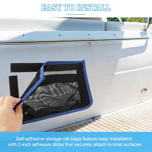 10"x7" Self-Adhesive Storage Mesh Bags, Boat Storage Organizer Mesh Bag with Strong Quadruple Backing, Waterproof Boat Storage Net for Tools Fishing Gear Equipment - 2 Pcs - style: 2 Pcs