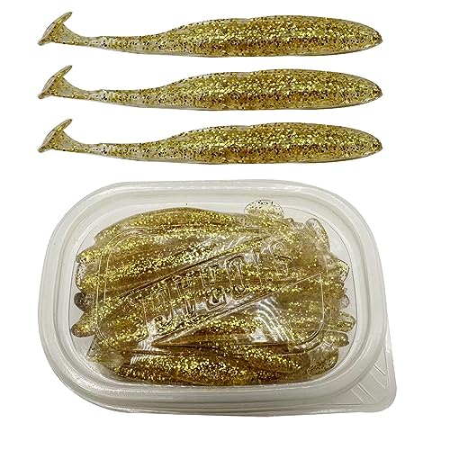 50Pcs 9.5cm Soft Plastic Paddle Tail Swimbaits Lures for Trout Redfish Bass Panfish Walleye Soft Fishing Lure Baits KIt - color: Golden-50pcs