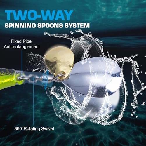 Goture Fishing Lures VIB Tail Spinners Bait Set, Two-Way Spinning Spoon System with Kona Treble Hook, Fixed Tube Anti-Tangle, 3D Eyes Sinking Lures with Tackle Box, Fishing Jigs Fishing Spinner Blade - color: 1/2 oz - 10 Pcs with Box 2.0