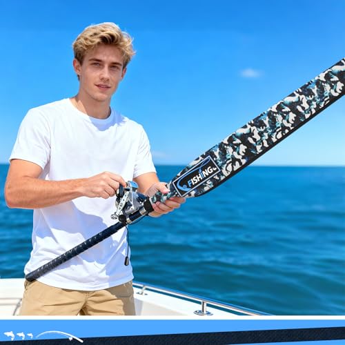 Neoprene Fishing Rod Sleeves for Casting, Spinning, Trolling Pole - Protective Cover Rod Sock with Hanging Loop & Lanyard- Floating, Puncture Resistant, Lightproof - size: 65", style: 5 Pcs